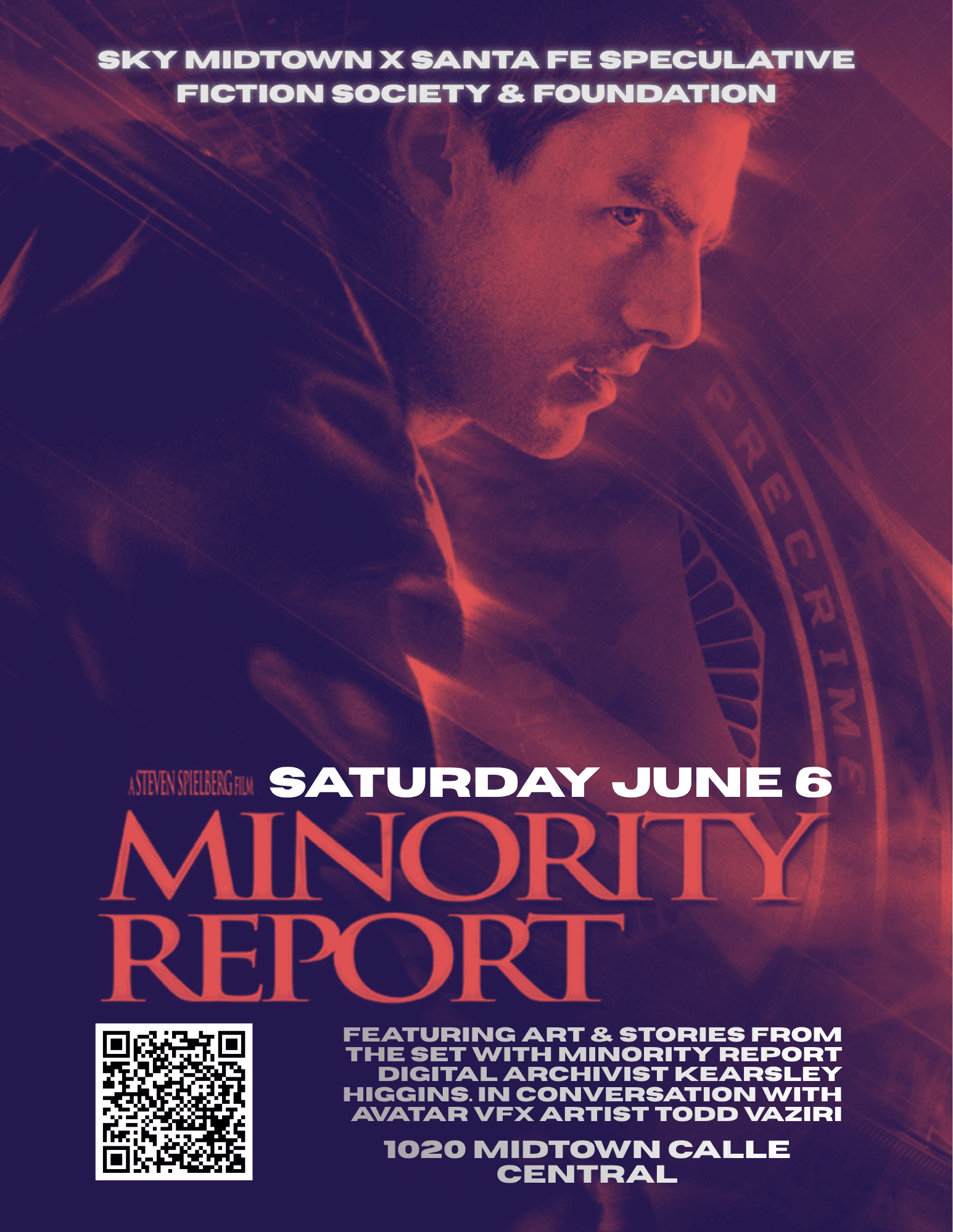 Flyer for Minority Report with Kearsley Higgins & Todd Vaziri